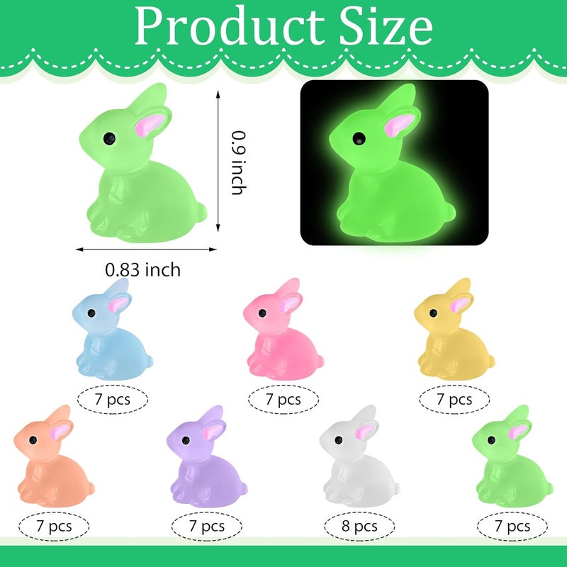 Yuronam 50 PCS Luminous Mini Resin Bunny Tiny Plastic Rabbits Glow in the Dark Miniature Bunnies Figurines for Easter Egg Fillers Fairy Garden Miniature Moss Landscape Decoration (7 Colors Tiny Bunny) - Image 2